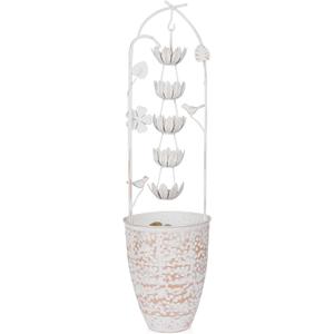 Alpine Corporation 30" Tall Metal Rustic Water Fountain with Decorative Flower, Cascading Waterfall Feature for Gardens, Patios, and Outdoor Decor, White
