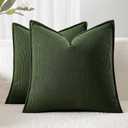 Corduroy Throw Pillow Covers 18x18 Set of 2  Boho Decorative Pillow Covers for Couch, Sofa, Bed  Soft Square Cushion Covers for Living Room Decor (No Insert) Dark Green