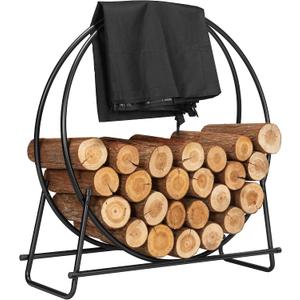 VIVOHOME 32 Inches Firewood Log Rack Hoop with Cover, Heavy Duty Solid Steel Fire Wood Storage Rack and Cover Set with Zipper, Round Log Holder Ring for Indoor Outdoor Patio Deck Porch