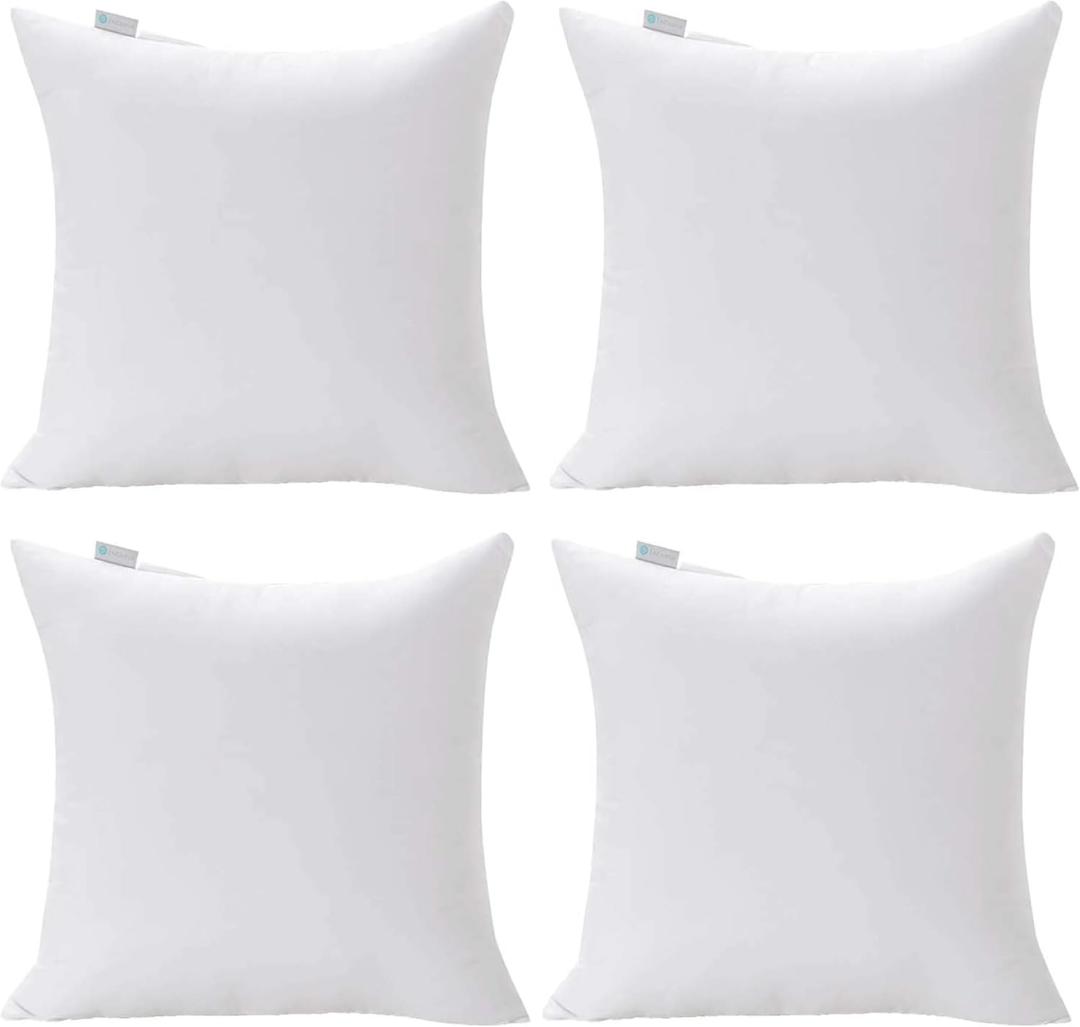 Acanva Premium Polyester Stuffer Square Form Sham Throw Pillow Inserts, 18 in, 4 Count, White