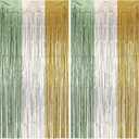 Chumia 2 Packs Sage Green Foil Fringe Backdrop Curtains, 3.2 x 6.6 ft Light Green Tinsel Glitter Metallic Streamers Party Decorations Photo Props for Boho Birthday Wedding Party Supplies