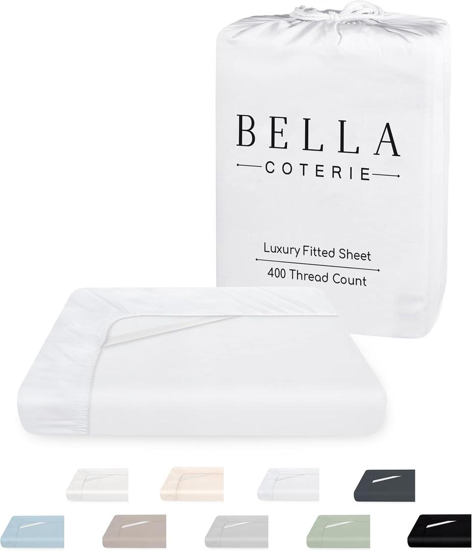 Bella Coterie Luxury Bamboo Viscose King Size Fitted Sheet | 100% Organically Grown | Ultra Soft | Cooling for Hot Sleepers | 18" Deep Pocket [White]