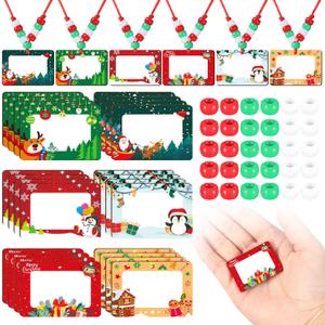 Neptniopllab 24 Sets DIY Wooden Christmas Stocking Tags Crafts Kit,Blank Unfinished Christmas Name Tag Craft Kit Necklace Crafts, Xmas Crafts, Holiday Gifts, Party Favors, Classroom Activities