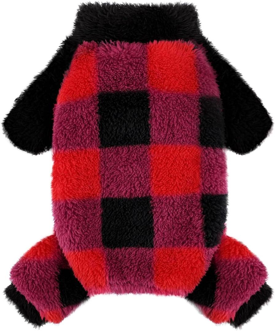 Fleece Dog Christmas Sweater Dog Pajamas Pjs Cute Puppy Clothes for Small Dogs Chihuahua Yorkie Clothes Girl Boy Warm Pullover Doggie Outfit Cat Sweater, Red Plaid, M