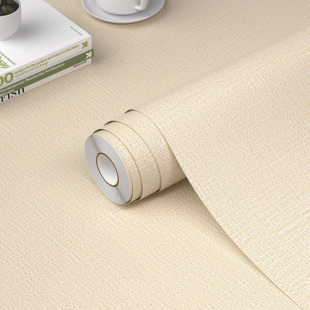 WADILE Grasscloth Peel and Stick Wallpaper 23.6in x 472in, Textured Contact Paper for Cabinets, Faux Linen Wall Paper Pull and Stick, Fabric Vinyl Wallpaper Self Adhesive Beige