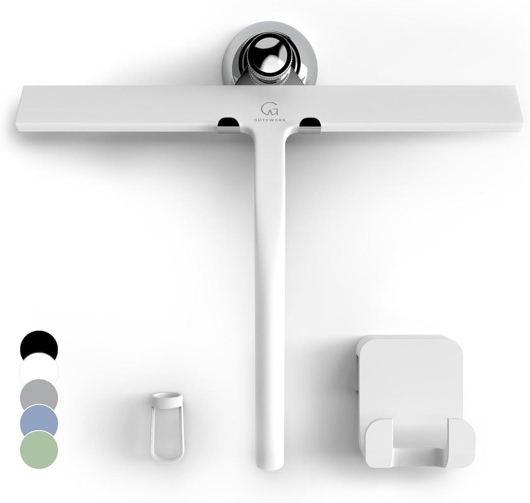 GTEWERK Shower Squeegee for Glass Doors, Silicone Window Squeegee, Bathroom and Glass Cleaning - White - 11 Inch