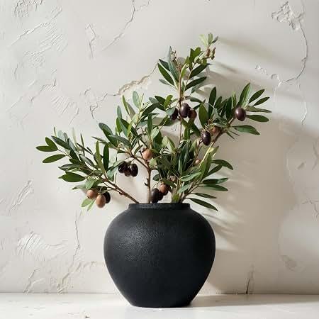 8.3 Matte Black Ceramic Vase Modern Rustic Decorative Vase for Pampas Grass, Flowers & Greenery Small Round Table Centerpiece for Living Room, Entryway, Shelf Decor