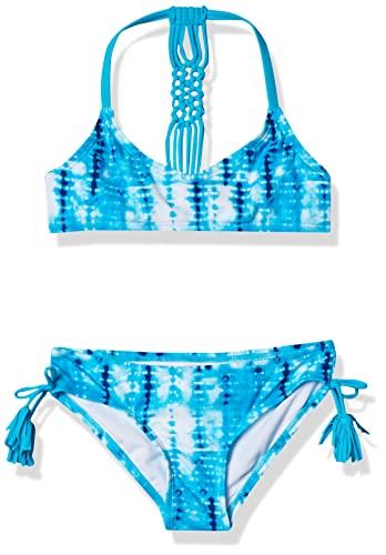 Kanu Surf Girls V-Neck Bikini Beach Sport 2-Piece Swimsuits, Willow Aqua Tie-Dye, 14