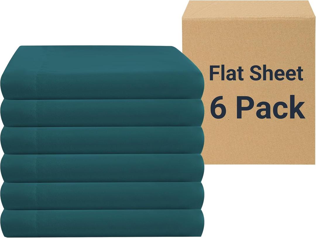 ZPECC Queen Flat Sheet Only 6 Pack, Durable Teal Top Bed Sheets Hypoallergenic Soft Brushed Microfiber Color-Coded Label, 90"x102"
