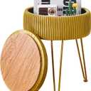 Wimarsbon Velvet Foot Rest Stool Multipurpose Dressing Stools Upholstered Round Storage Ottoman Modern Soft Vanity Chair with Memory Foam Seat Yellow