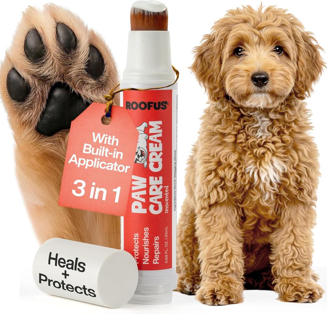 ROOFUS THE DOG Natural Dog Paw Balm for Cracked Paws  VetApproved Fragrance Free Paw Balm Dogs Lick Safe  Paw Lotion with Brush  Healing Moisturizer Dog Paw Pad Balm for Dry, Itchy Paws.
