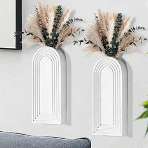 Set of 2 Wooden Wall Vases with Dried Pampas Grass & Eucalyptus, Boho Farmhouse Decor for Living Room, Entryway, Bathroom, Rustic Home Art(White)