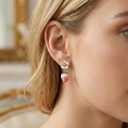 Pink Strawberry Flower Drop Earrings - Cute Enamel Fruit & Floral Earrings for Women, 18K Gold Plated Dainty Aesthetic Jewelry