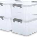 Citylife 17 QT Plastic Storage Bins with Latching Lids Stackable Storage Containers for Organizing Large Clear Storage Box for Garage, Closet, Kitchen, 4 Packs