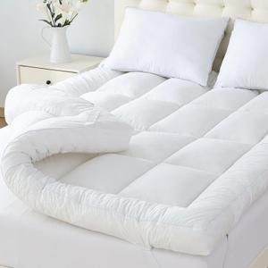 WhatsBedding 5 Inch Memory Foam Mattress Topper Queen for Back Pain, 100% Cotton Extra Soft Pillow Top Mattress Topper, 2000GSM Fluffy Shredded Memory Foam Filled & Thicked Down Alternative-Lined (White)