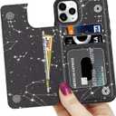 LETO for iPhone 11 Pro Case,Leather Wallet Case Flip Folio Cover with Fashionable Designs for Girls Women,with Kickstand Card Slots,Protective Phone Case for iPhone 11 Pro 5.8" Constellation