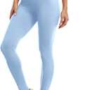 Cheapestbuy High Waisted Leggings for Women Soft Compression Yoga Pants Tummy Control Opaque Slim Workout Running Pants (One Size, Light Blue)