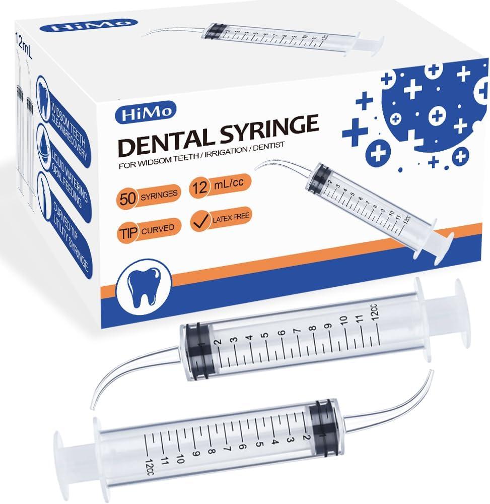 Wisdom Teeth Syringes, 50 Pack Irrigation Dental Syringes with Measure Scale & Curved Tip for Dental Care Liquid Oral Tonsil Stone
