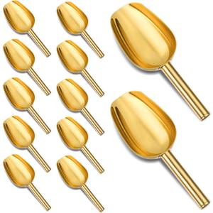 12pcs Gold Ice Scoopers for Ice Bucket, 5 Oz Candy Scoops for Candy Buffet Stainless Steel Mini Scoop Metal Food Scoops for Jars Canisters Scooping Dry Goods, Sugar, Coffee Bean, Flour, Spice