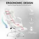White Gaming Chair,Computer Office Chair with Footrest,Massage Lumbar Support and Gel Pad,Ergonomic Reclining Adjustable Leather Gamer Chair with Headrest and Spring Cushion White