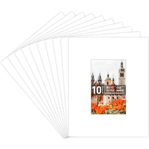 Golden State Art, 10 Pack Acid Free 8X10 White Picture Frame Mats with White Core Bevel Cut for 4X6 Photos, Pictures, Prints