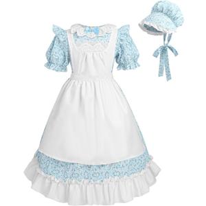 NSPSTT Prairie Dress Pioneer Costume for Girls With Bonnet -Large