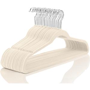 MIZGI Premium Velvet Hangers (50 Pack) - Heavy Duty, Non Slip Felt - Ivory, Chrome Hooks, Space Saving Suit Hangers