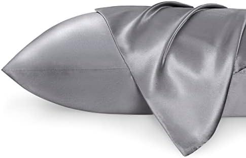 Bedsure Satin Pillowcases, Similar to Silk Pillowcase 2 Pack, Pillow Case for Sleeping Women with Envelope Closure, Gifts for Women Men, Dark Grey, Queen Size, 20x30 Inches