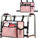 Walker Bags for Folding Walker Accessories Seniors Pouch Cup Holder Carry Organizer Storage Drive with Pockets Velcor Detachable -Pink