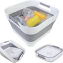 GIMWA 2.6 Gal(10L) Collapsible Wash Basin for Baby Bottles, Gray Space-Saving Collapsible Dish Basin with Drain Plug for bottle washing, Collapsible Bucket for RV Kitchen Essentials