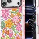 iPhone 17 Pro Case Cute - Durable Shockproof 6.6 ft Drop Impact Phone Case - Funny Passion Flower Design (6.3") Glitter Pink