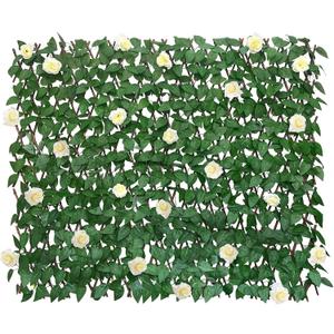 GLANT Expandable Fence Privacy Screen for Balcony Patio Outdoor,Decorative Faux Ivy Fencing Panel,Artificial Hedges (Single Sided Leaves) (1, White Rose)