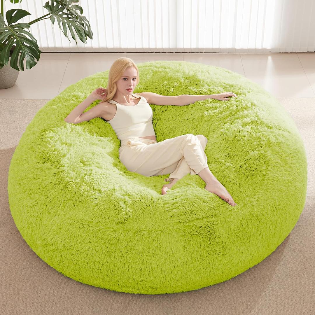 Bean Bag Cover (No Filler), Faux Fur Beanbag Chairs Covers Only, Stuffed Animal Storage Bean Bag, Giant Washable Beanbag Cover Without Filling, 5FT, Grass Green