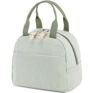 Bluboon Lunch Bag for Women Men Cute Corduroy Lunch Tote Bags Reusable Insulated Lunch Box Large Capacity Reusable Insulated Cooler for Work Picnic or Travel (Stripes green)