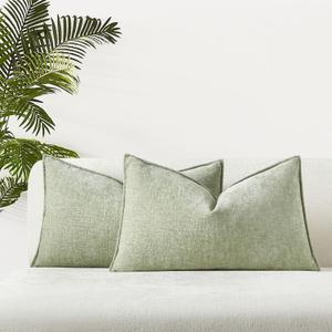 JUSPURBET 12x20 Decorative Pillow Covers Set of 2 Throw Pillow Covers for Couch Sofa Bed Cozy Chenille Lumbar Cushion Covers Cases with Hidden Zipper for Living Room Home Decor,Light Green