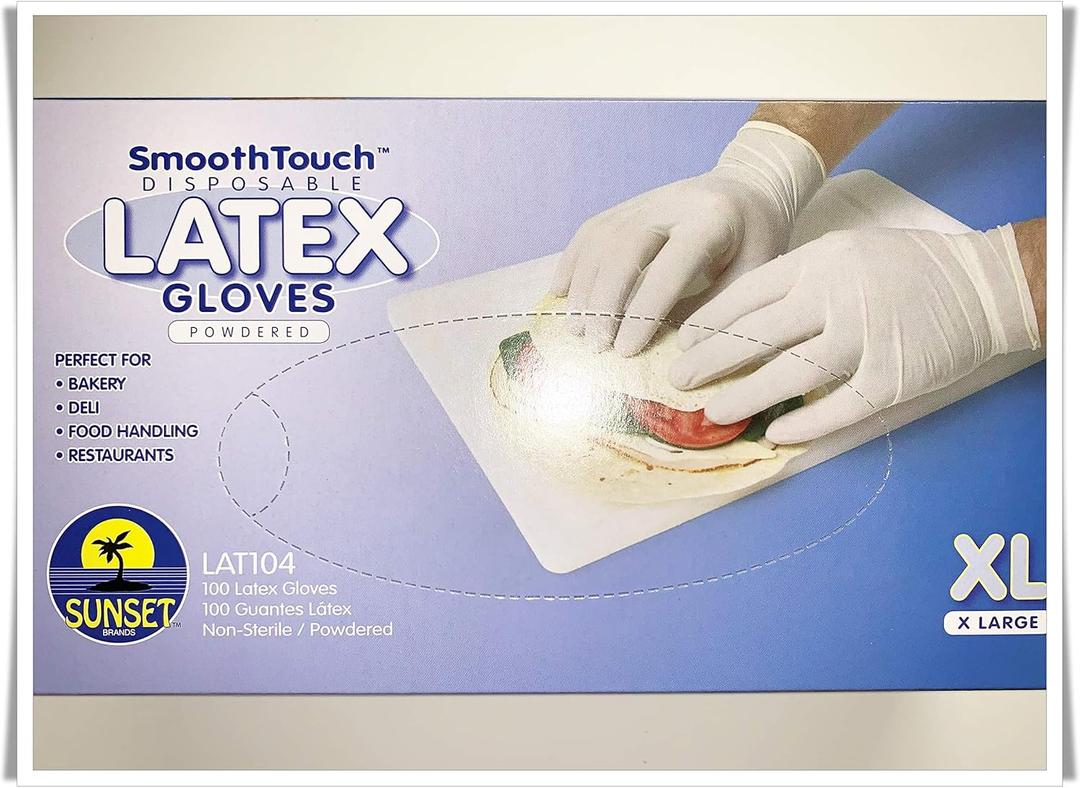 Disposable XL-Large Latex Gloves, LAT104 Powdered, Smooth Touch, Food Service Grade, Non-Sterile [100PCS/Pack]