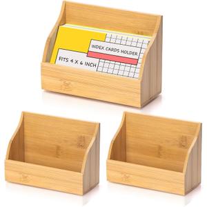 2 Pack Wood Index Card Holder 4x6 Inch Index Card Box Notecard Box Business Cards Organizer Post Cards Case Display Stand for Business Desk Office Home School Holds 300 Sheets