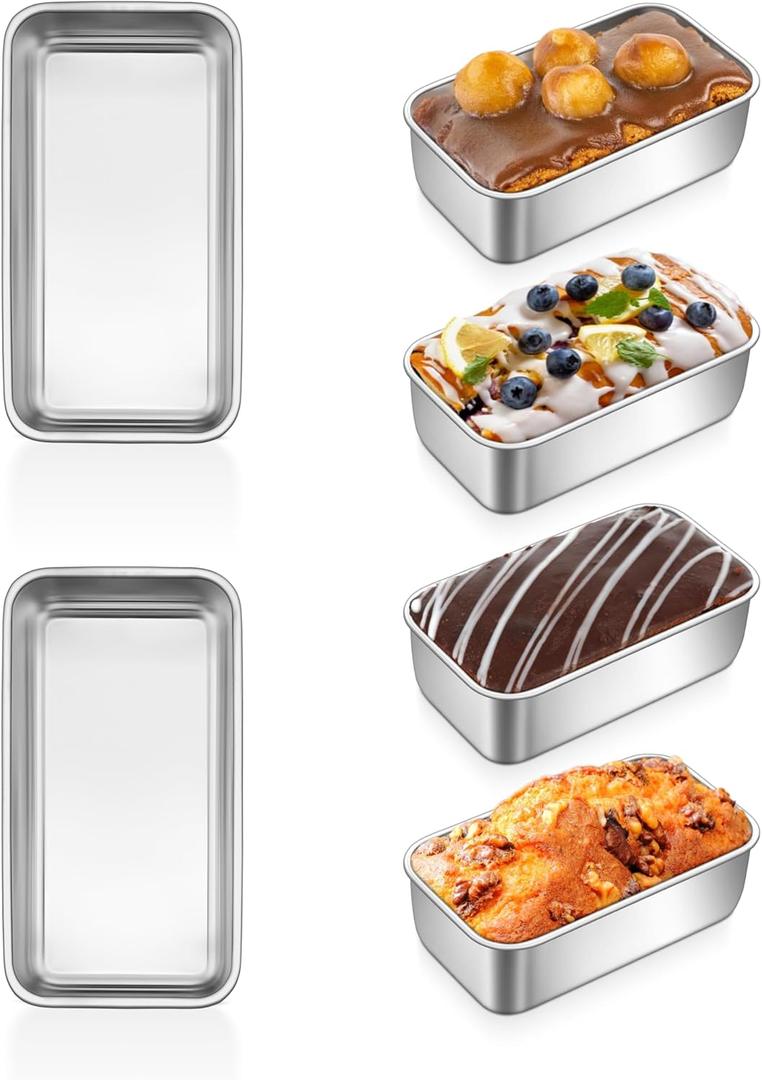 P&P CHEF Mini Loaf Pans Set, 6 PCS Small Bread Loaf Pan for Baking, 6.3 x 3.5 Inch Stainless Steel Baking Pans for Homemade Bread, Meatloaf, Cake and Brownies, Healthy & Non Toxic, Dishwasher Safe