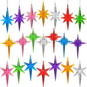 21Pack Star Topper Ornaments for Replacement Ceramic Christmas Tree - 7 Colors Plastic Modern Stars Hanging Decor Accessories