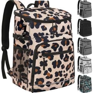 Cooler Backpack Insulated Leakproof Waterproof Backpack Cooler Bag 30/45 Cans, Large Capacity Lightweight Travel Camping Beach Backpack Cooler Ice Chest for Men and Women (leopard)