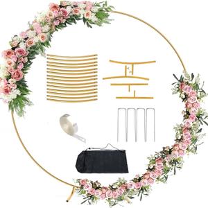 Antizz 6.6FT Round Arch Stand kit Metal Circle Backdrop Stand Wedding Arches with Storage Bag for Gender Reveal Baby Shower Ceremony Birthday Party Decorations (2M, Gold)
