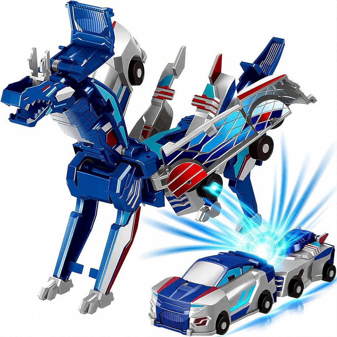 Collision Transforming Dinosaur Car Toy, 2-in-1 Magnetic Crash Convertible Robot Dino Toys for Kids Ages 3-12, Perfect Christmas Birthday Gift for Boys & Girls (Blue Dragon)