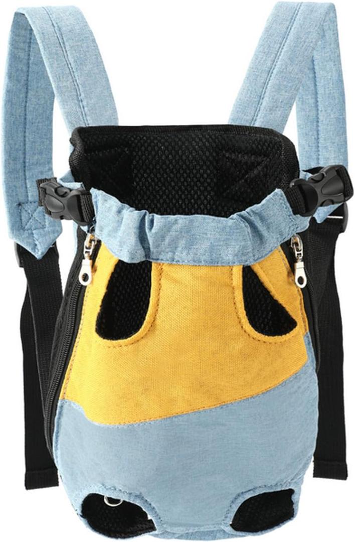 Lightweight Pet Backpack Carrier for Small Dogs & Cats - Easy-Fit Adjustable Straps, Basic Legs-Out Design, Durable for Daily Use (Fits Pets Under 15lb) (Yellow-Blue Color-Blocked, Large) (Large(8.8lb-11lb))