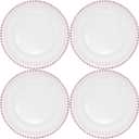 Ms Lovely Clear Glass Charger 12.6 Inch Dinner Plate With Beaded Rim - Set of 4 - Metallic Pink