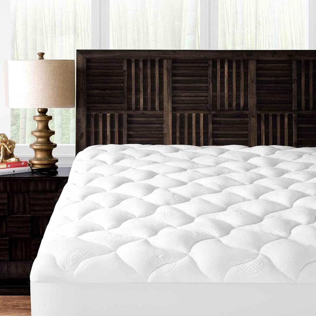 Twin Size Mattress Pad - Ultra Soft Rayon Derived from Bamboo Plush Breathable Mattress Topper Up to 18 inch Deep - Premium Mattress Pad - 39x75 inches