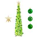 6FT Pop up Christmas Tree - Deeteck Fully Decorated Prelit Artificial Christmas Tree with Lights, Silver Top Star, Decorative Balls, Easy Assemble Collapsible Christmas Trees Decor for Outdoor Indoor