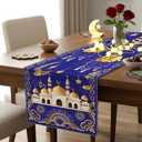 Ramadan Mubarak Table Runner, 13x72 Inch Blue Gold Eid Mubarak Table Runner for Home Party Decoration, Crescent Moon Star Eid Family Party Dining Room Table Decorations