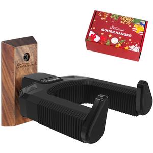 Onmiwod Guitar Wall Mount, Auto Lock Black Walnut Wood Guitar Hanger, Guitar Wall Hangers, Guitar Holder Hook Wall Stand for Classical, Acoustic, Electric Guitar, Bass, Gift for Guitar Player
