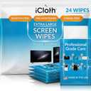 iCloth XL Screen Cleaning Wipes, Lint-Free and Streak-Free, Fast-Drying, Removes Dust, Fingerprints, and Smudges (24 XL Wipes)