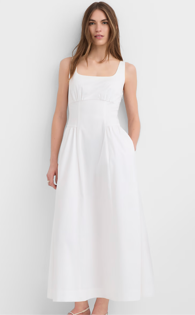 Seamed Waist Midi Pocket Dress  (White, 12)